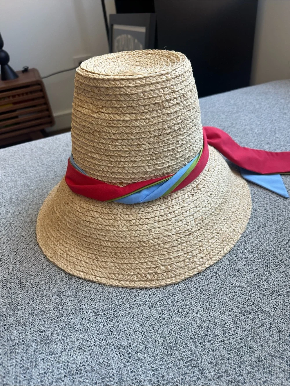 NWT Maje x Blanca Miró Raffia Hat With Printed Ribbon